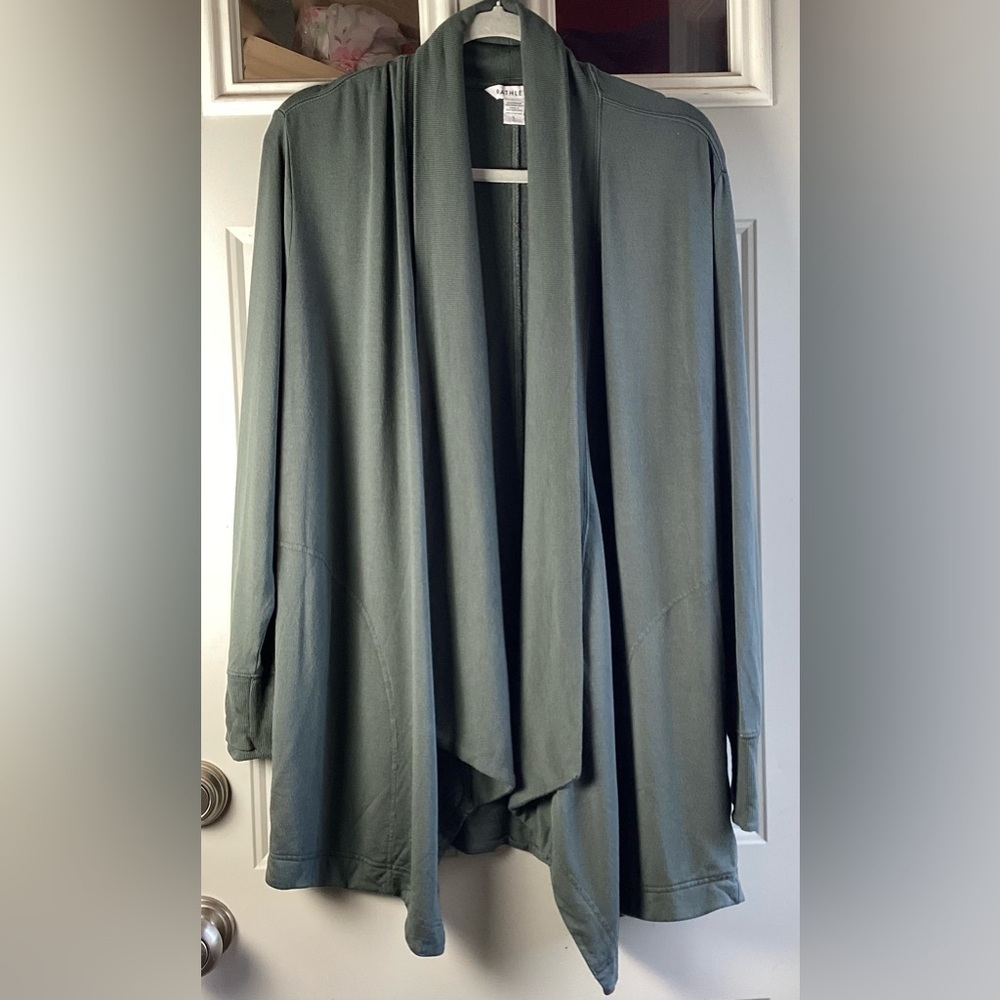 Athleta paranayama Restore Wrap Open Front Loungewear Textured Green Cardigan L